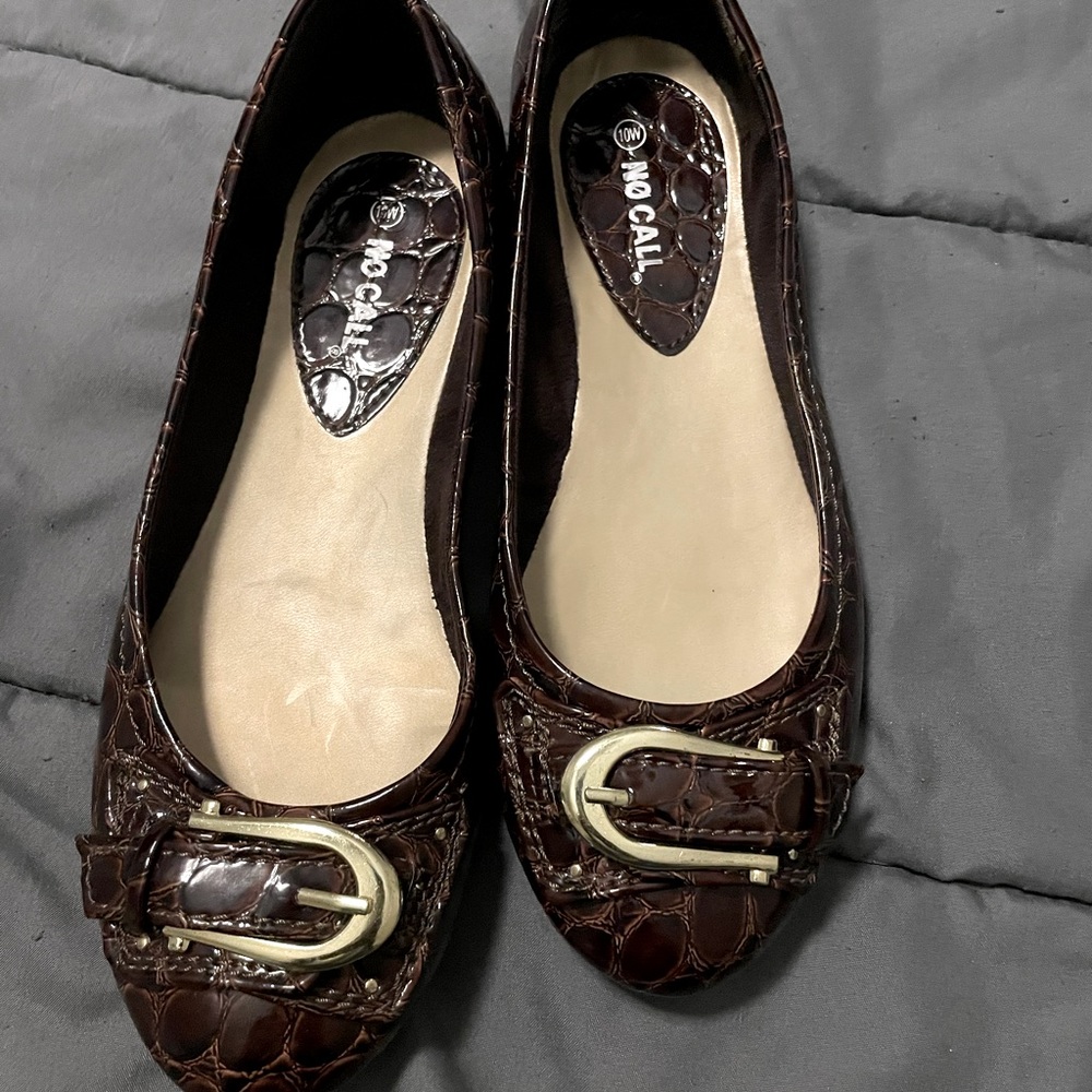 Brown faux leather flats